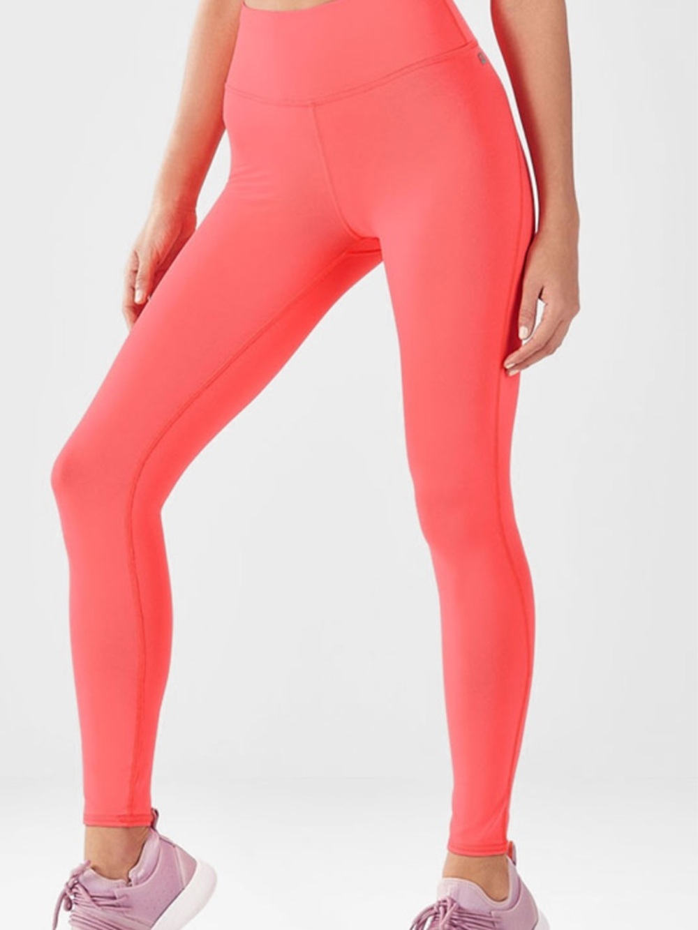 Fabletics High-Waisted 7/8 Leggings in Bright Coral-Pink